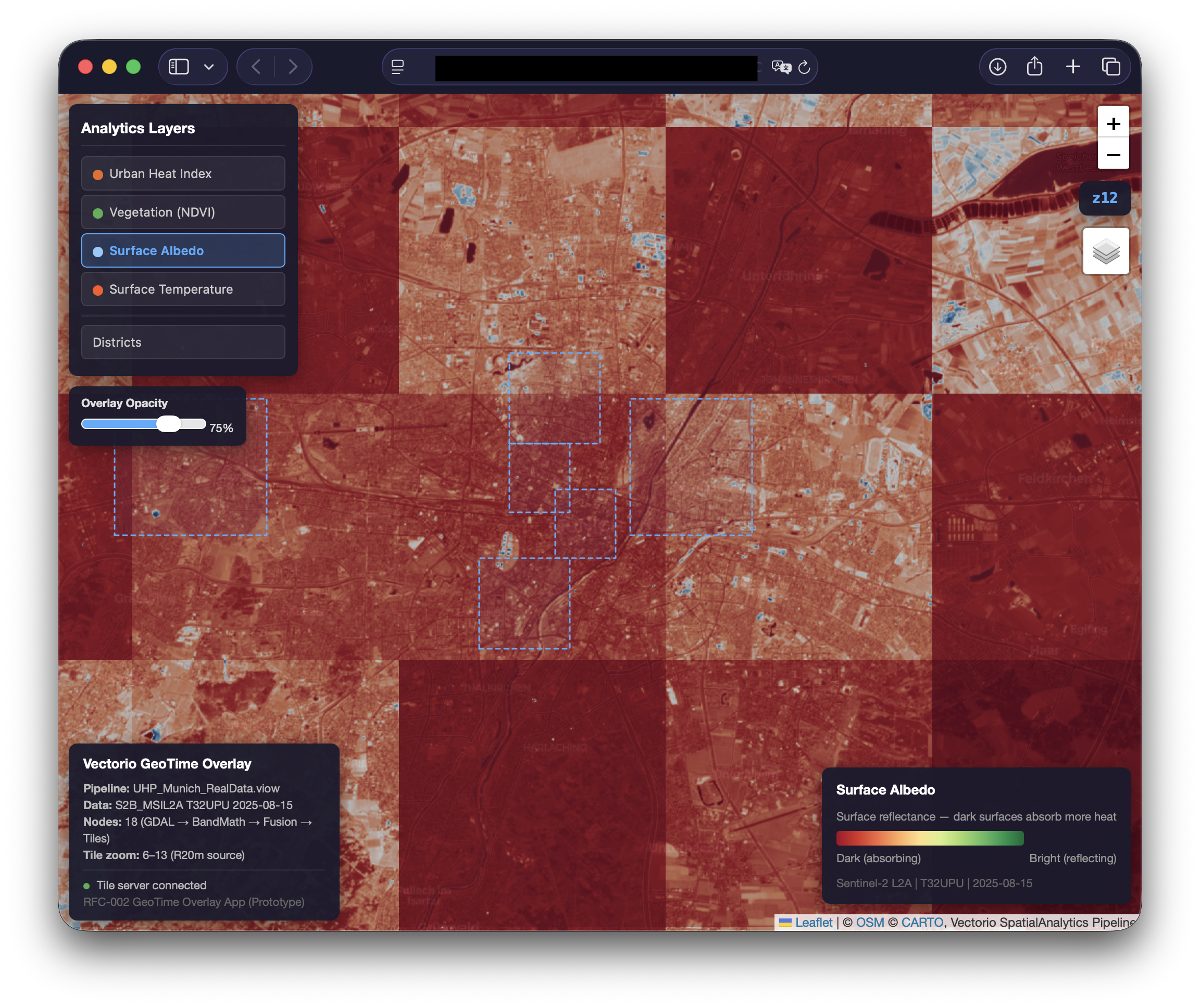 Surface Albedo — dark = absorbing, bright = reflecting, red/brown palette