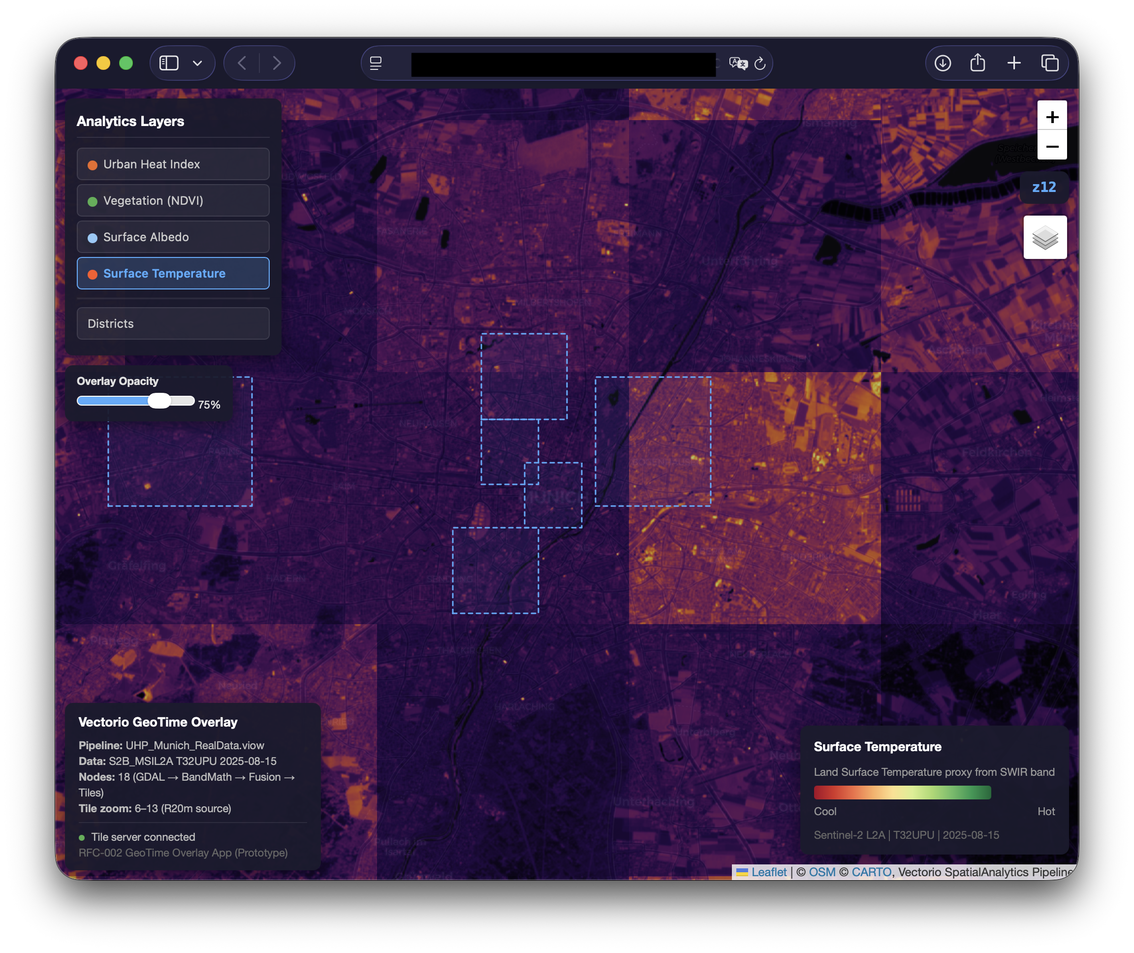 Surface Temperature — Land Surface Temperature proxy via SWIR band, purple to yellow
